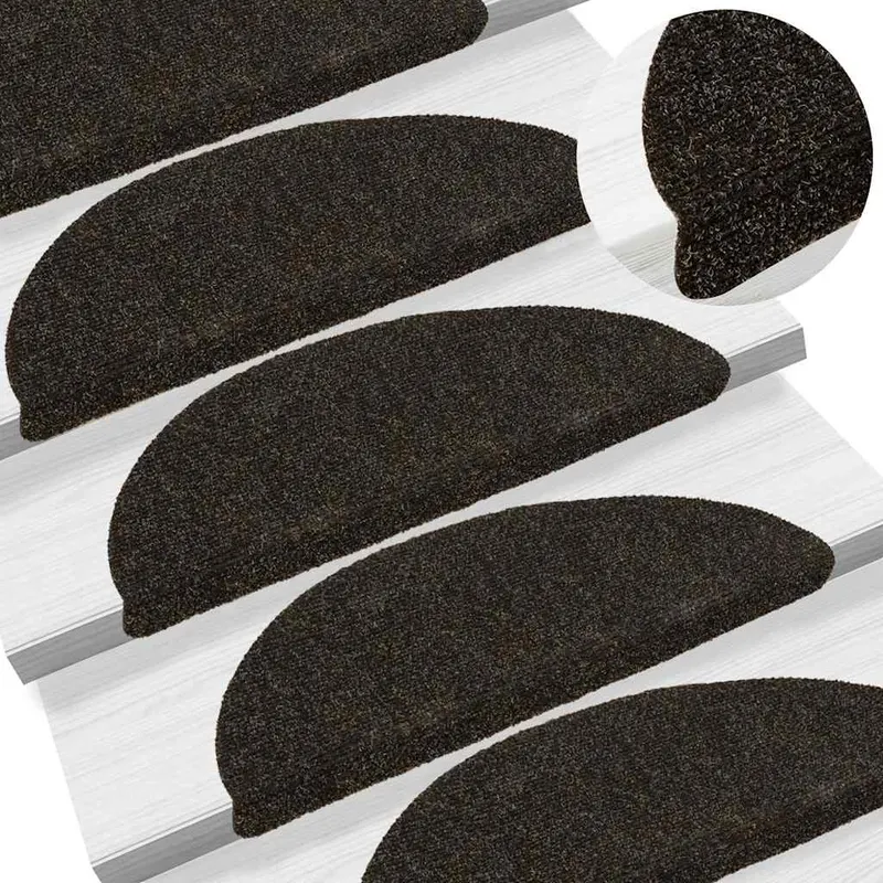 covorase autoadezive pentru scari, 10 buc., 56x17x3 cm, maro inchis, semirotunde