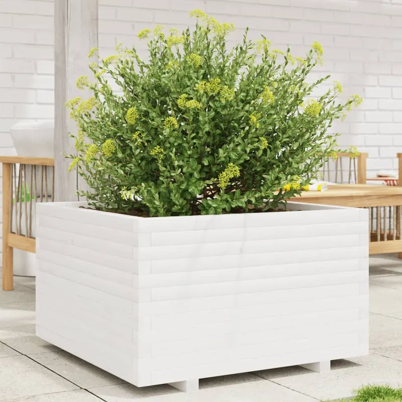 jardiniera de gradina, alb, 80x80x49,5 cm, lemn masiv de pin