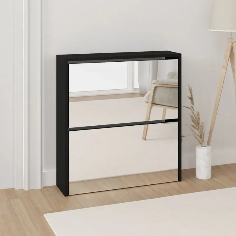pantofar cu oglinda, 2 niveluri, negru, 63x17x67 cm