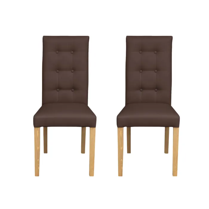 Set 2 scaune living TEO LUX, picioare lemn natur, piele ecologica maro deschis, 46x60x98 cm