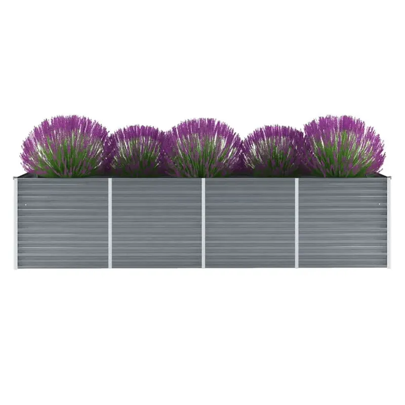 strat inaltat de gradina, gri, 320x80x77 cm, otel galvanizat