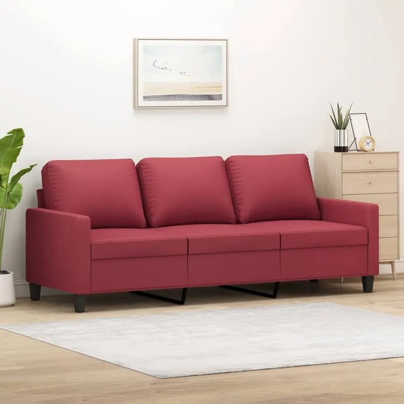 canapea cu 3 locuri, rosu vin, 180 cm, piele ecologica