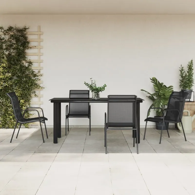 set mobilier de gradina, 5 piese, negru, otel si textilena