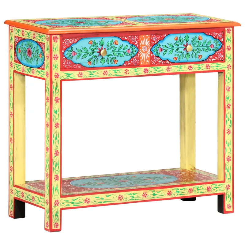masa consola pictata manual, 80x35x75 cm, lemn masiv mango
