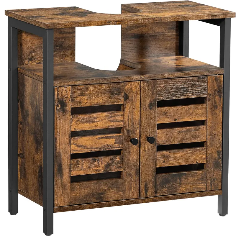 Dulap baie baza lavoar, cu 2 usi, 2 rafturi, 60x30x60 cm, maro rustic