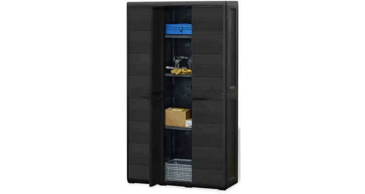Dulap de depozitare pentru exterior cu 4 rafturi, negru