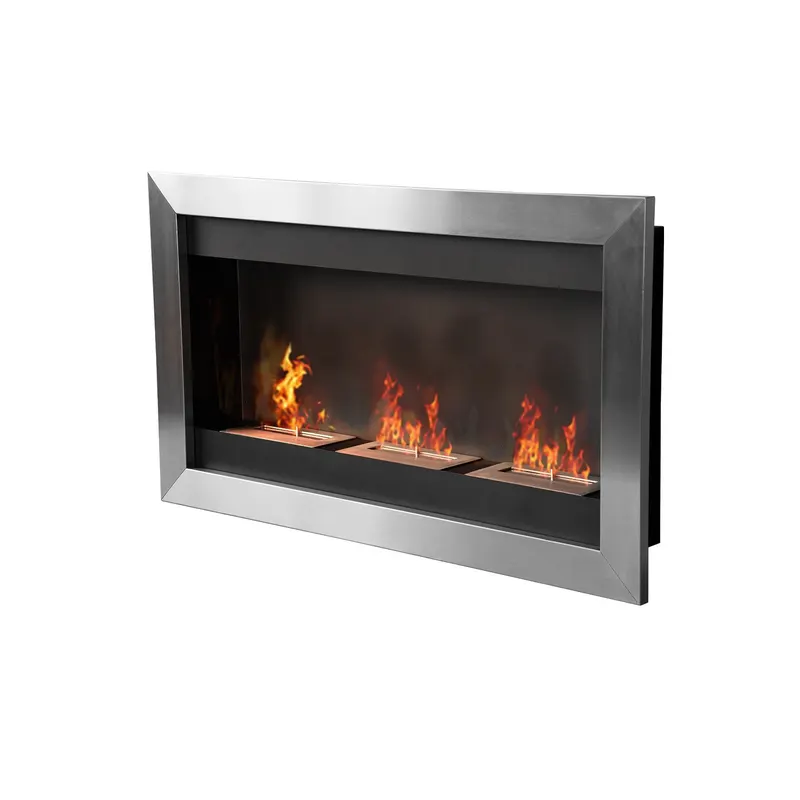 HomCom Șemineu cu Bioetanol pentru Perete cu 3 Arzătoare din Inox 1.5LT 110 x 63 x 16cm