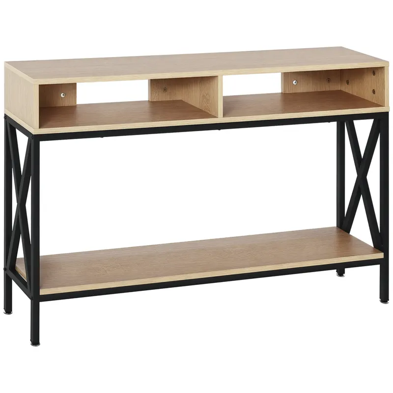 HOMCOM Masă de Console Masă de Intrare Industrială cu Multi-depozitare 120 x 23,5 x 75 cm Lemn Chêne