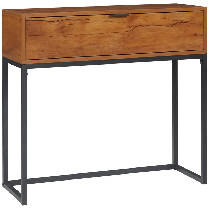HOMCOM Consola pentru hol cu sertar, masa consola din lemn cu picioare din otel, 80x30x76cm, maro si negru