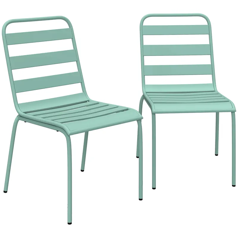 Outsunny Set de 2 Scaune Stivuibile din Metal, pentru Terasă și Grădină, Verde