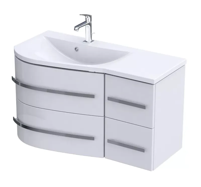 Dulap pentru lavoar Oristo Opal, montaj pe perete, 90 x 44 x 50 cm, 4 sertare, inchidere softclose, corp PAL, alb lucios