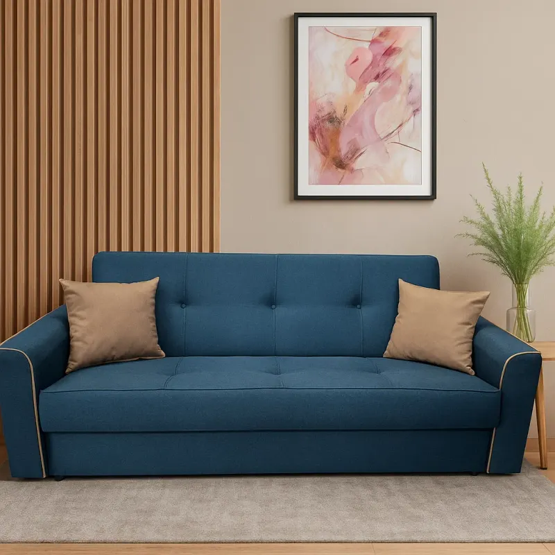 Canapea VERA extensibila, 3 locuri, lada de depozitare, stofa bleumarin + crem, 225x90x90 Bleumarin + Crem, Stofa