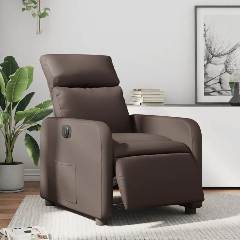 fotoliu rabatabil electric, maro, piele ecologica