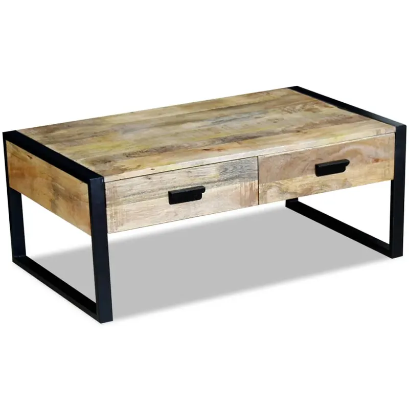 masa cafea cu 2 sertare din lemn solid de mango, 100x60x40 cm