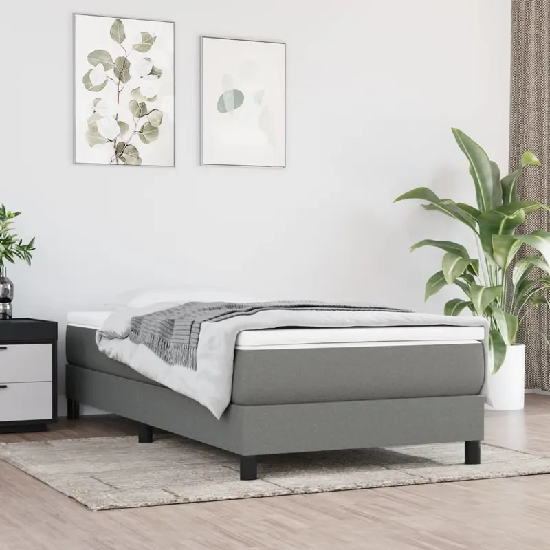 pat box spring cu saltea, gri inchis, 90x200 cm, textil