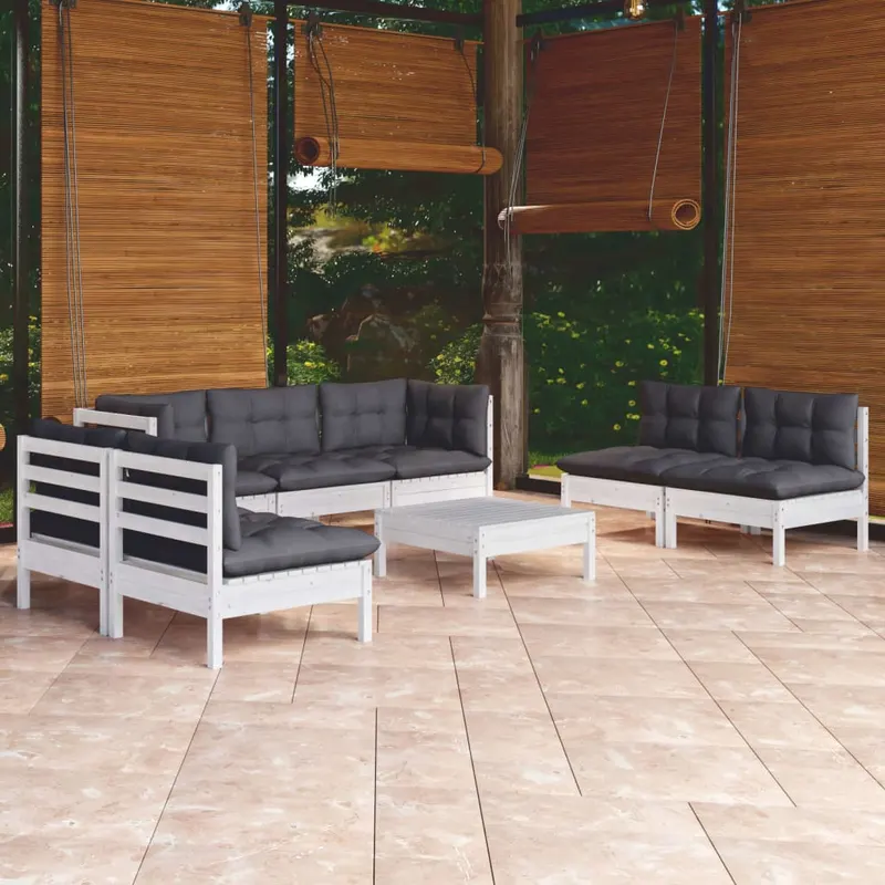 set mobilier gradina cu perne, 8 piese, lemn masiv pin