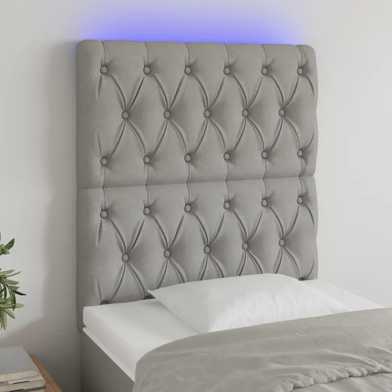tablie de pat cu led, gri deschis, 80x7x118/128 cm, textil