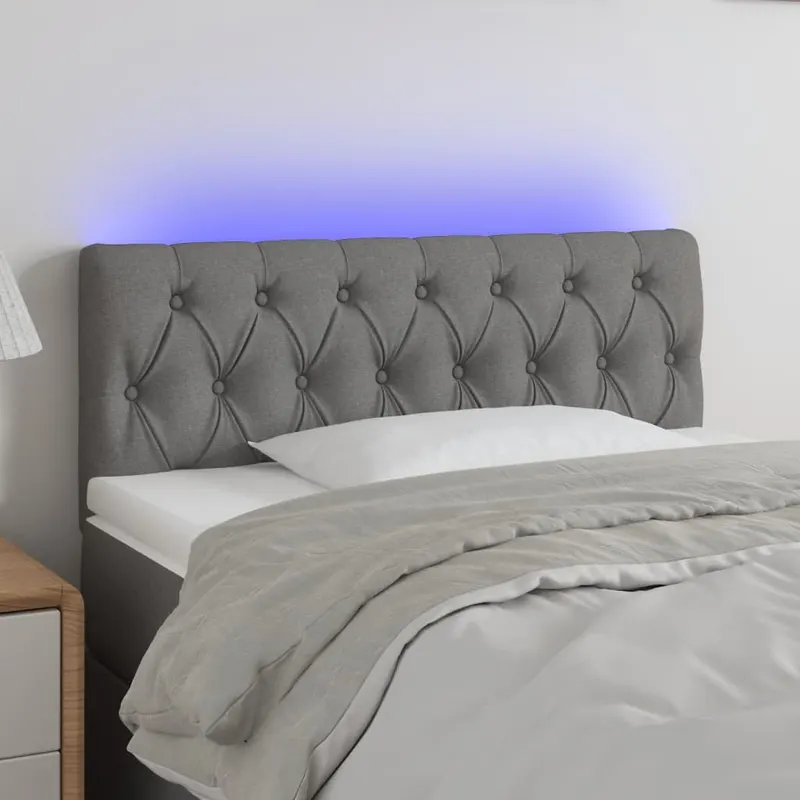 tablie de pat cu led, gri inchis, 90x7x78/88 cm, textil