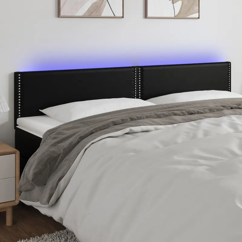 tablie de pat cu led, negru, 180x5x78/88 cm, piele ecologica