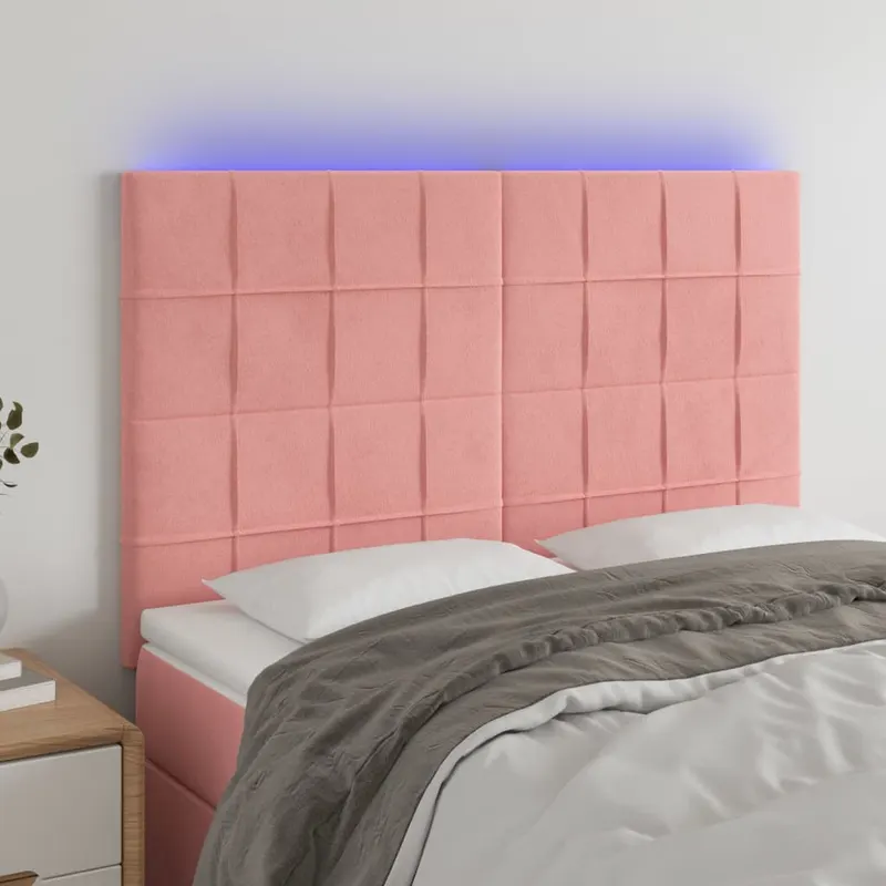 tablie de pat cu led, roz, 144x5x118/128 cm, catifea
