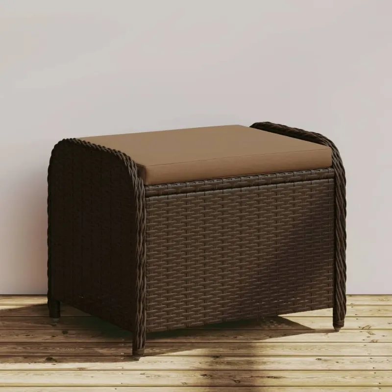 taburet de gradina cu perna, maro, 58x46x46 cm, poliratan