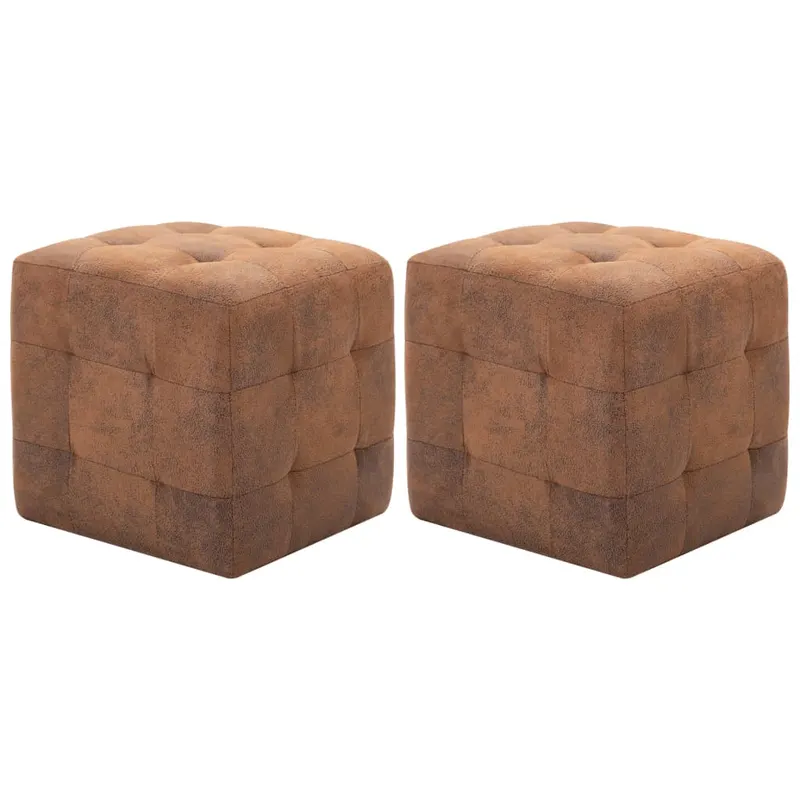 taburet, 2 buc., maro, 30x30x30 cm, piele intoarsa ecologica