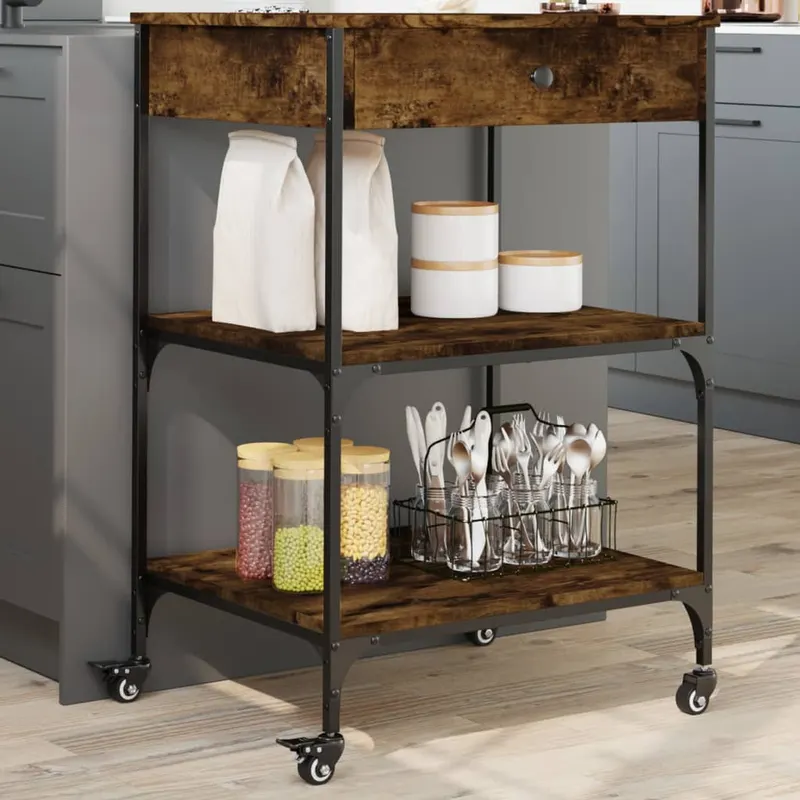 Carucior de bucatarie stejar fumuriu 60x48x89,5cm lemn prelucrat