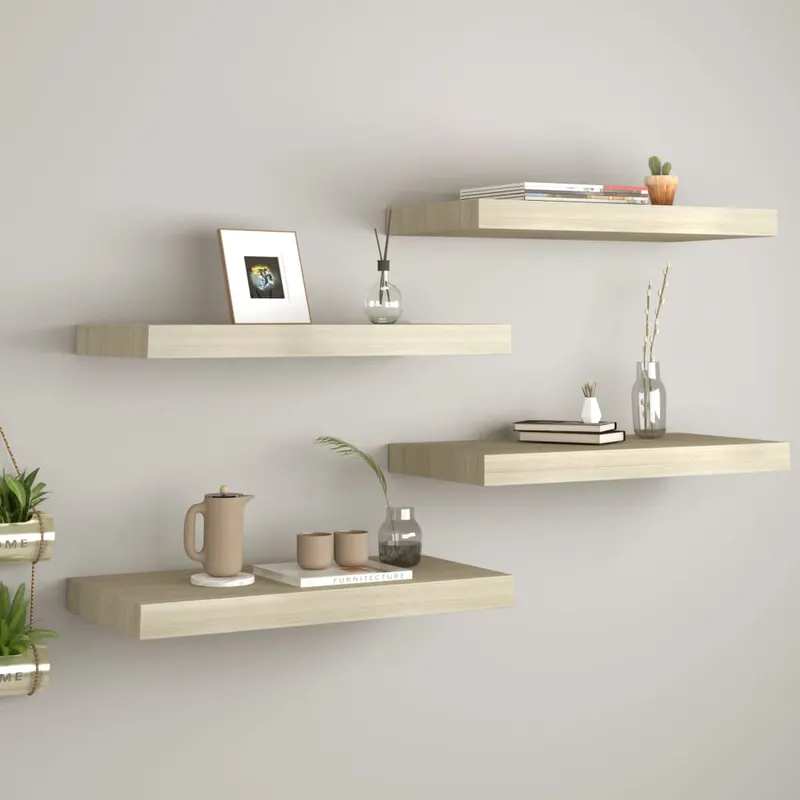 rafturi de perete suspendate, 4 buc., stejar 60x23,5x3,8 cm mdf