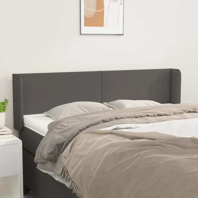 tablie de pat cu aripioare gri 147x16x78/88 cm piele ecologica