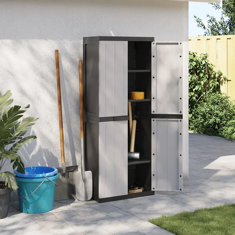 dulap depozitare de exterior, gri si negru, 65x37x165 cm, pp