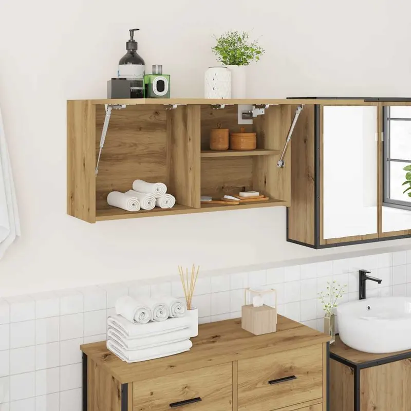 dulap perete baie stejar artizanal, 80x25x40 cm, lemn prelucrat