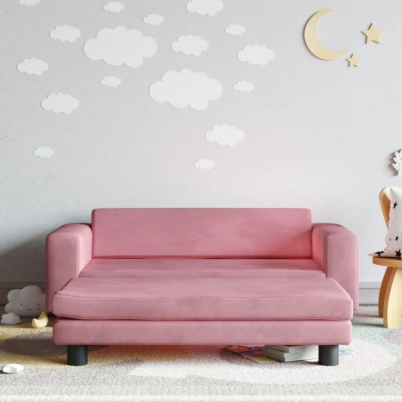 canapea pentru copii cu taburet roz 100x50x30 cm catifea