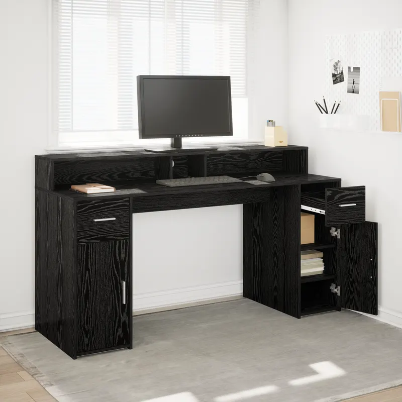 birou din stejar negru 160x55x91 cm lemn prelucrat