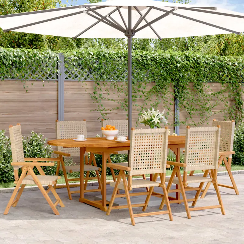 set mobilier de gradina, 7 piese, bej, poliratan si lemn masiv
