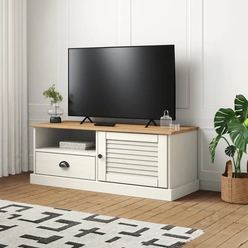 comoda tv vigo, alb, 106x40x40 cm, lemn masiv de pin