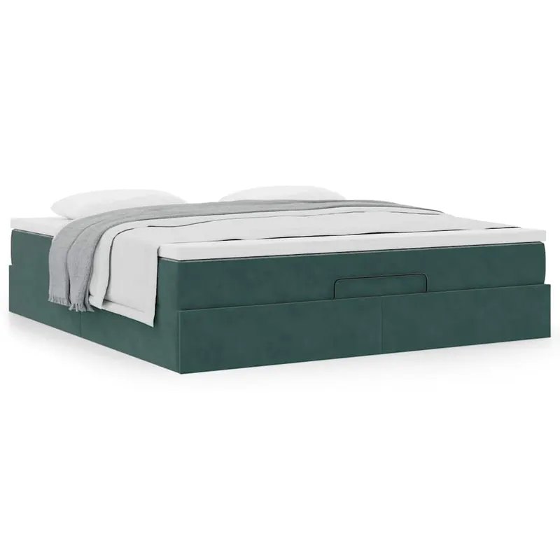 cadru de pat otoman cu saltea verde inchis 160x200cm catifea