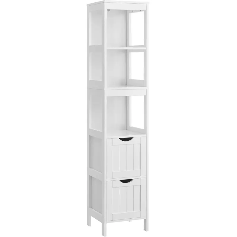 Dulap de baie tip coloana, din MDF, cu 2 sertare si 3 rafturi, 30x30x142 cm, alb