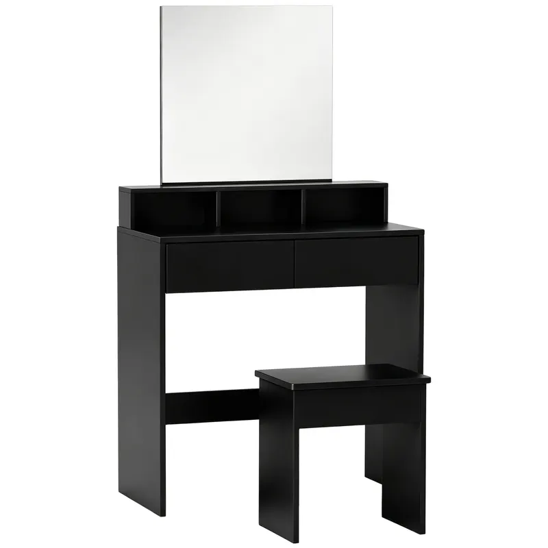HOMCOM Masă de Toaletă cu Oglindă, 3 Rafturi, 2 Sertare, 75x38x135 cm, Negru