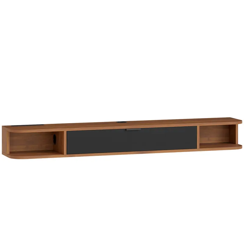 HOMCOM Comodă TV suspendată, pentru televizoare până la 152 cm, sertar rabatabil, 2 rafturi, 140x24x16cm, nuc
