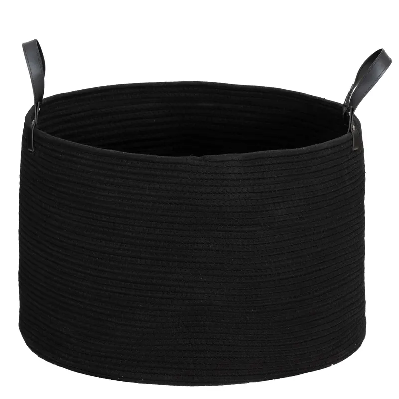 HOMCOM Coș pentru Rufe de 88L, Portabil și Pliabil cu Mânere, Coș de Rufe din Bumbac Natural, Ø56x35,5 cm, Negru