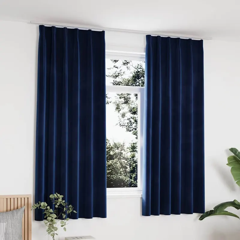 Draperii opace cu carlige, 2 buc, albastru, 140x175 cm, catifea