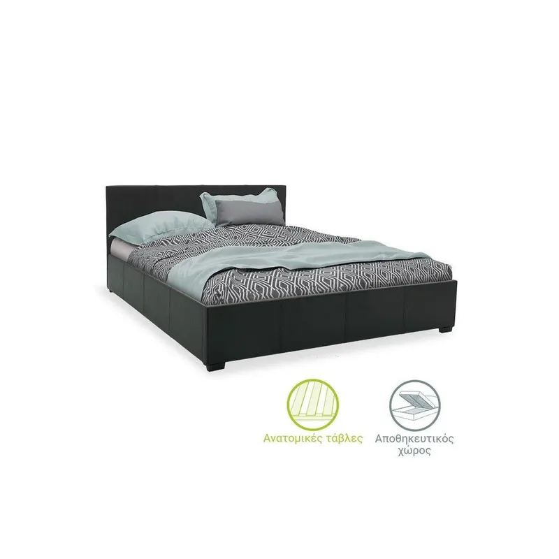 Pat dublu Norse PU cu spatiu de depozitare, 160x200 cm - Negru