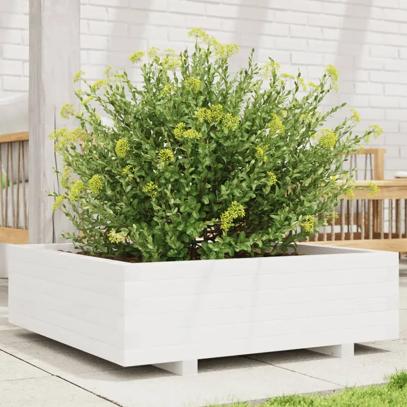 jardiniera de gradina, alb, 80x80x26,5 cm, lemn masiv de pin