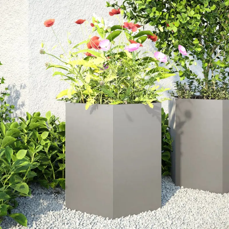jardiniera gradina 2 buc. 46x40x45cm otel inoxidabil hexagonala