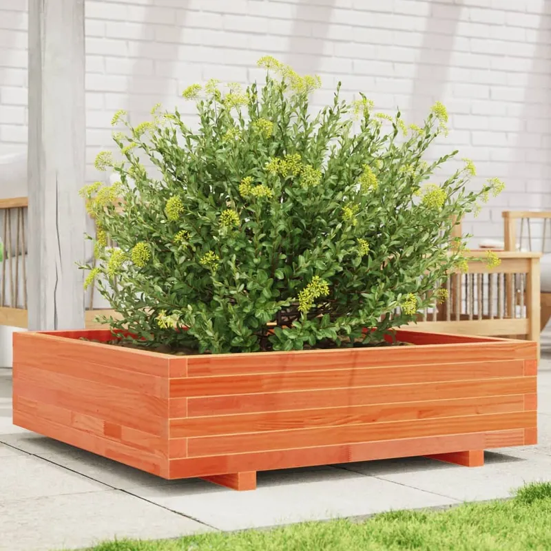 jardiniera gradina, maro ceruit, 90x90x26,5 cm, lemn masiv pin