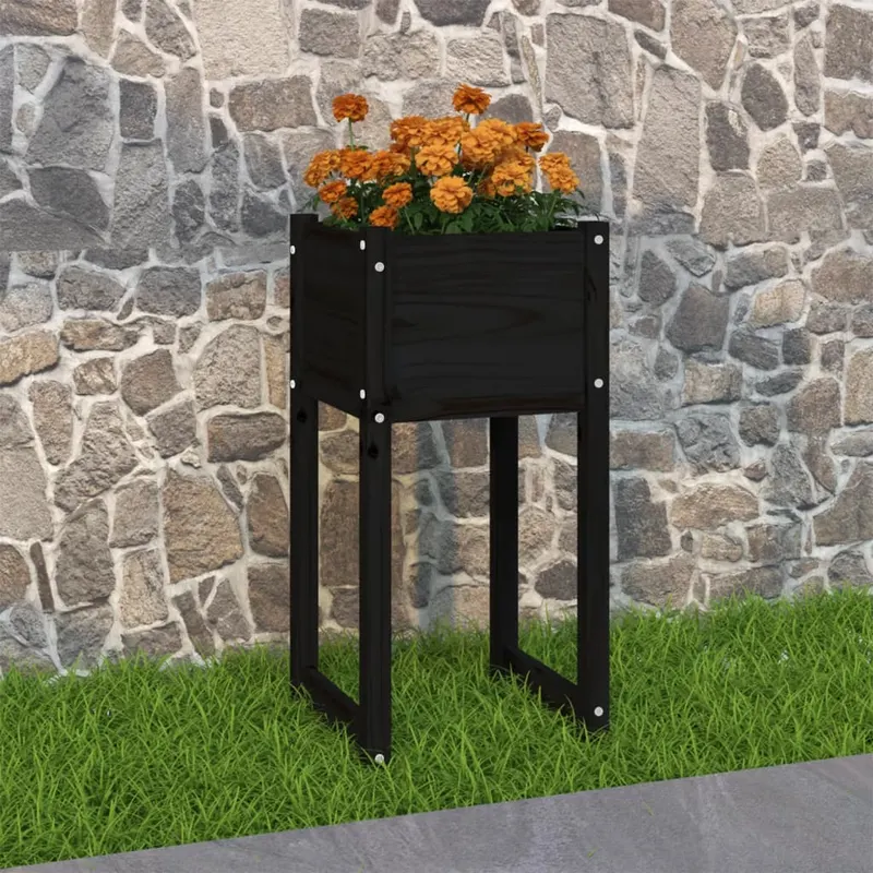 jardiniera, negru, 40x40x81 cm, lemn masiv de pin