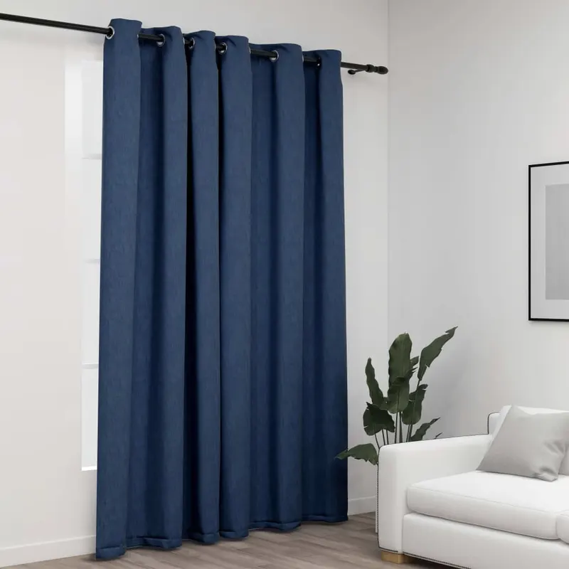 perdea opaca, aspect panza, cu ocheti, albastru, 290x245 cm
