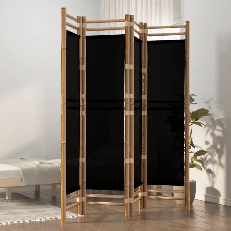 separator de camera pliabil cu 4 panouri 160 cm bambus si panza