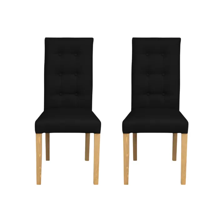 Set 2 scaune living TEO LUX, picioare lemn natur, piele ecologica negru, 46x60x98 cm