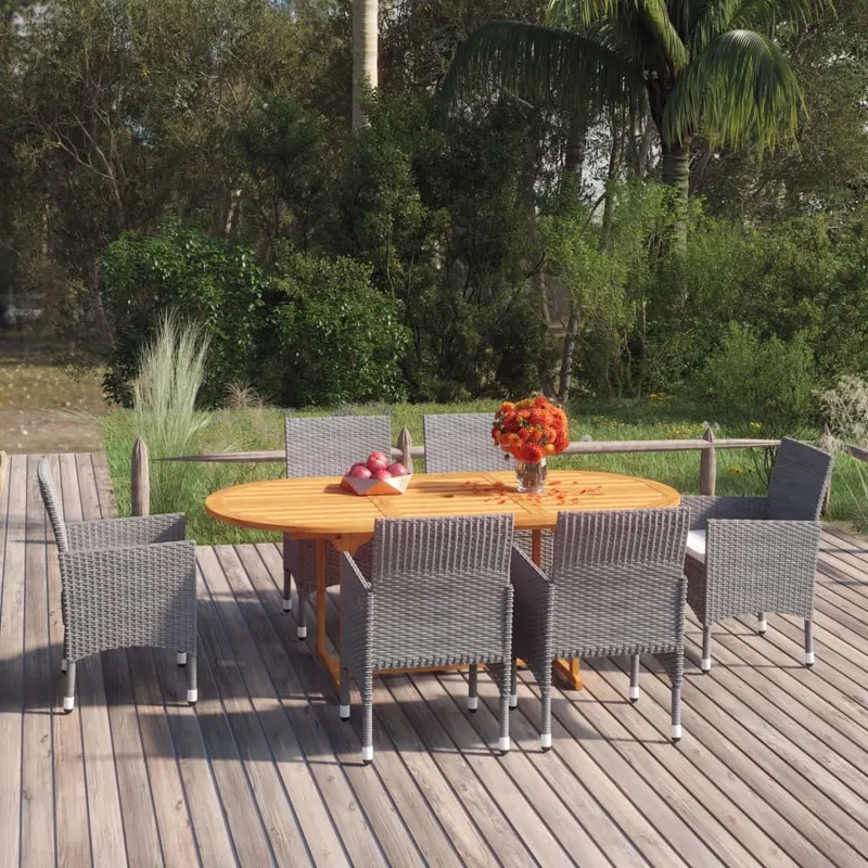 set mobilier de gradina, 7 piese, gri, poliratan